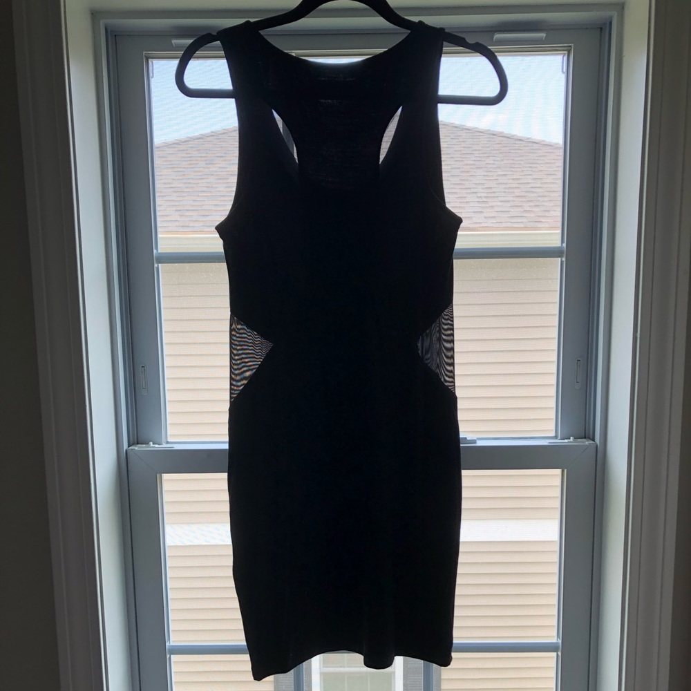 NWOT Religion black/mesh blocked mini dress